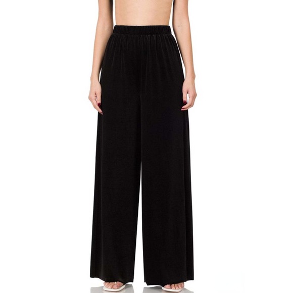 Zenana Velvet Wide Leg Pants in Black Size 2X - Picture 10 of 11